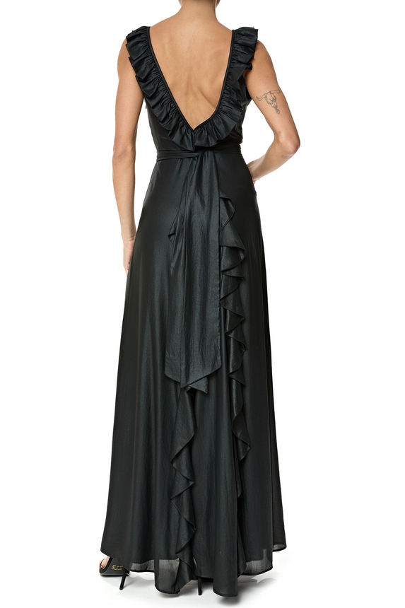 Vestido Longo Cetim Preto - DG76363 Essential Collection