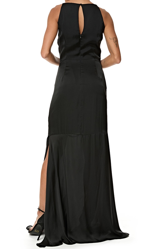 Vestido Longo Cetim Preto - DG76890 Essential Collection