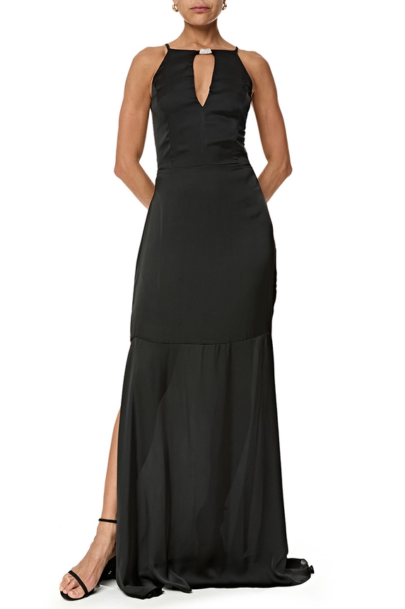 Vestido Longo Cetim Preto - DG76890 Essential Collection