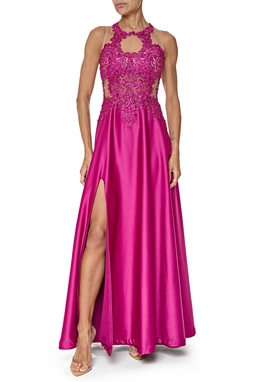Vestido Longo Cetim Rosa
