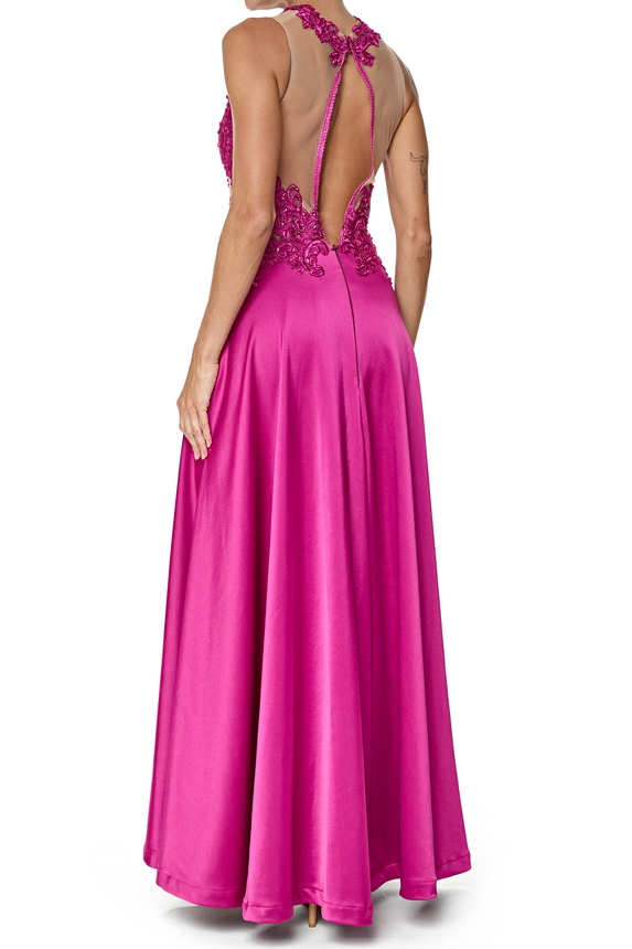 Vestido Longo Cetim Rosa - DG76550 Essential Collection