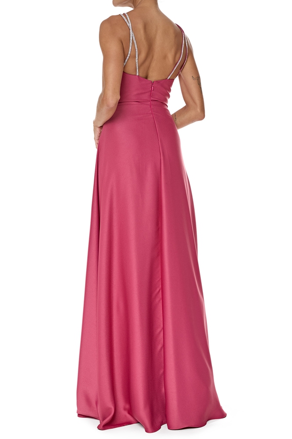Vestido Longo Cetim Rosa - DG76632 Essential Collection
