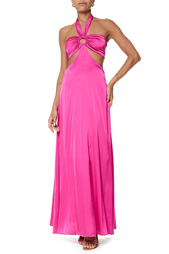 Vestido Longo Cetim Rosa - DG76762 Essential Collection