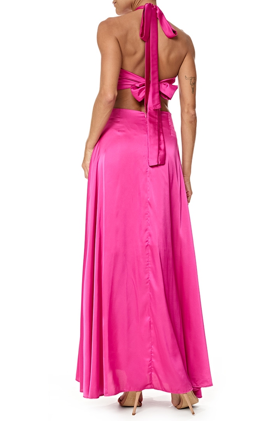 Vestido Longo Cetim Rosa - DG76762 Essential Collection