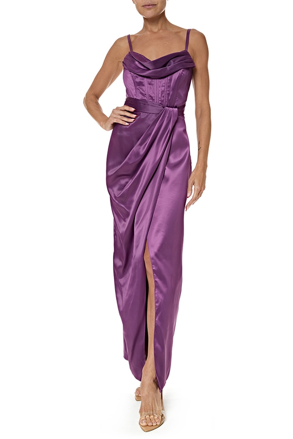 Vestido Longo Cetim Roxo - DG76939 Essential Collection