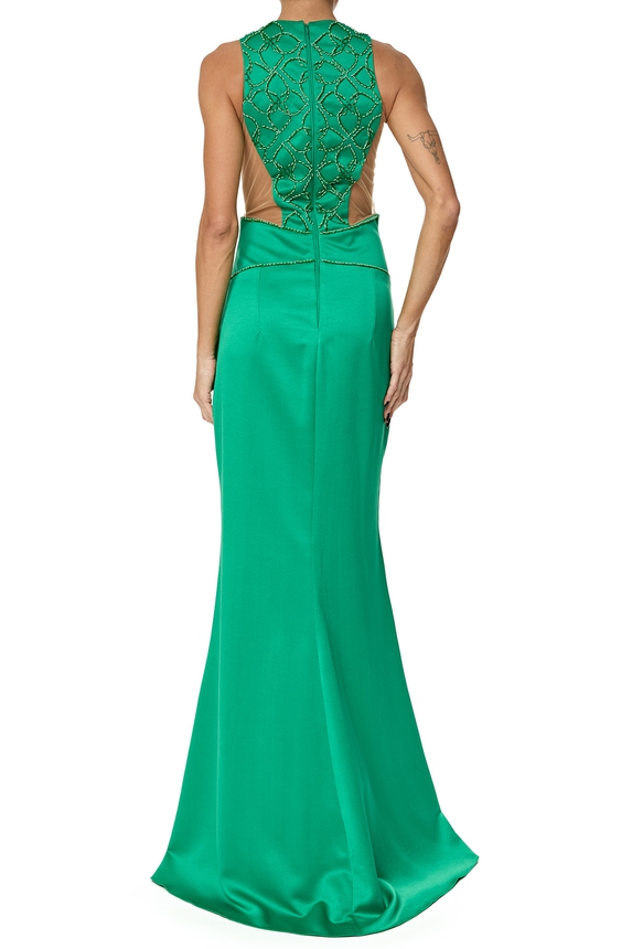 Vestido Longo Cetim Verde - DG76126 Essential Collection