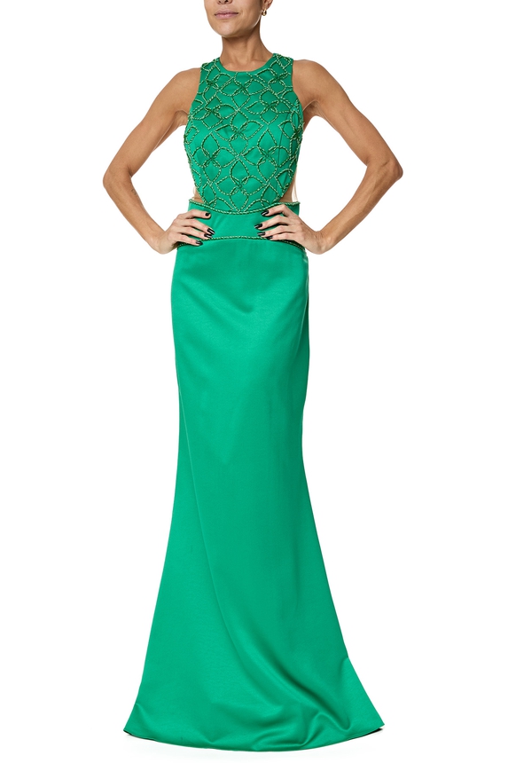 Vestido Longo Cetim Verde - DG76126 Essential Collection
