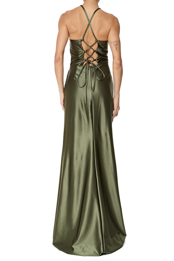 Vestido Longo Cetim Verde - DG76355 Essential Collection