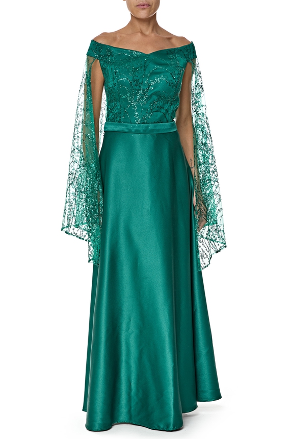 Vestido Longo Cetim Verde - DG76421 Essential Collection