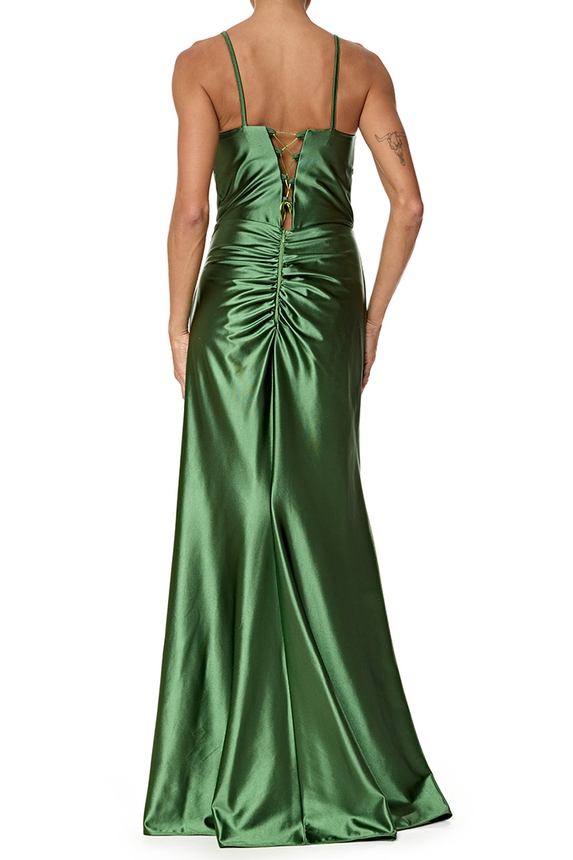 Vestido Longo Cetim Verde - DG76765 Essential Collection