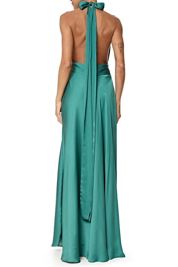 Vestido Longo Cetim Verde - DG76896 Essential Collection