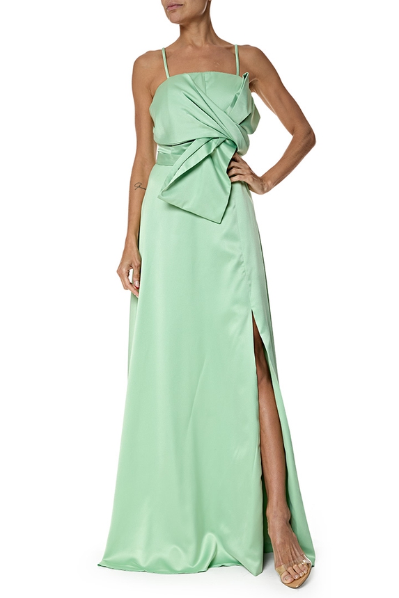 Vestido Longo Cetim Verde - DG76967 Essential Collection