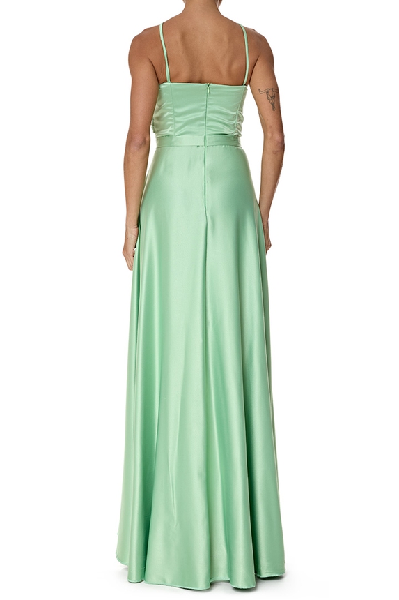 Vestido Longo Cetim Verde - DG76967 Essential Collection