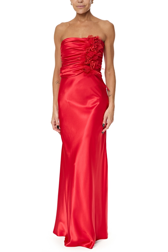 Vestido Longo Cetim Vermelho - DG76185 Essential Collection