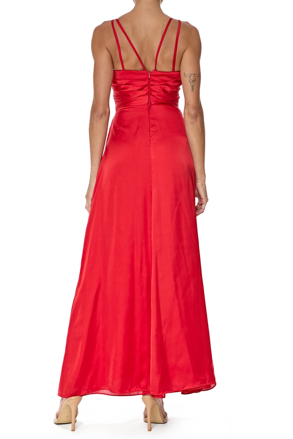 Vestido Longo Cetim Vermelho - DG76430 Essential Collection