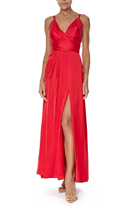 Vestido Longo Cetim Vermelho - DG76430 Essential Collection