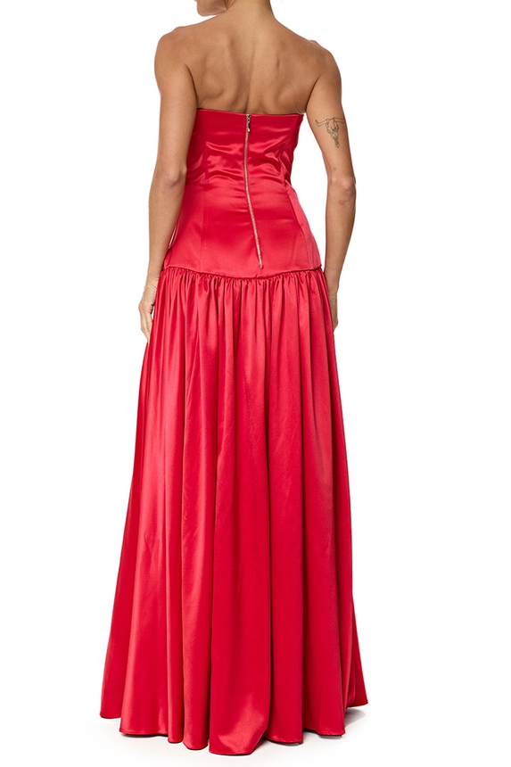 Vestido Longo Cetim Vermelho - DG76763 Essential Collection