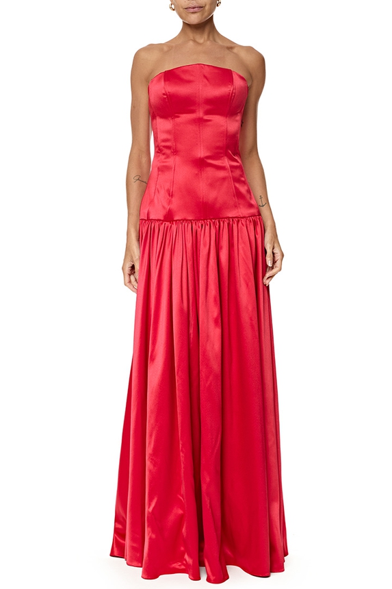 Vestido Longo Cetim Vermelho - DG76763 Essential Collection