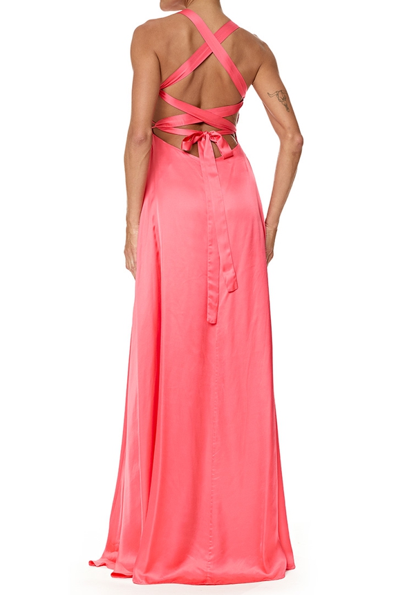 Vestido Longo Cetim Vermelho - DG76918 Kika Simonsen