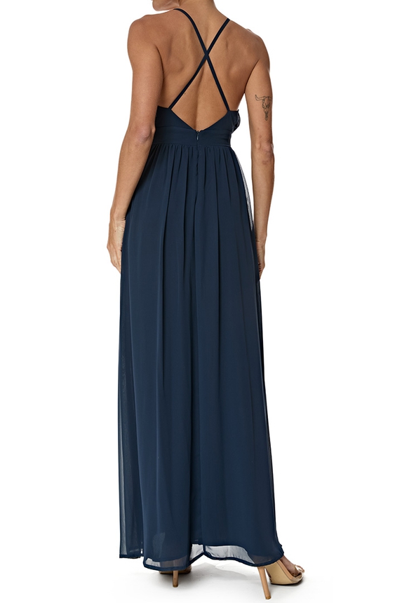 Vestido Longo Chiffon Azul - DG77040 Essential Collection