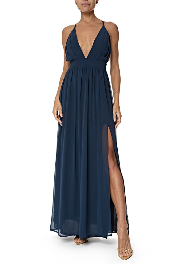 Vestido Longo Chiffon Azul - DG77040 Essential Collection