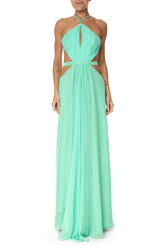 Vestido Longo Chiffon Verde - DG75814 Essential Collection