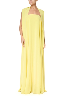 Vestido Longo Crepe Amarelo