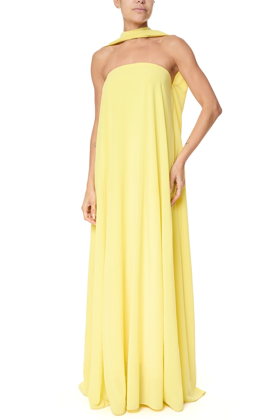 Vestido Longo Crepe Amarelo - DG75741 Essential Collection