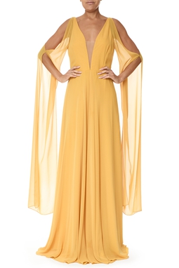 Vestido Longo Crepe Amarelo