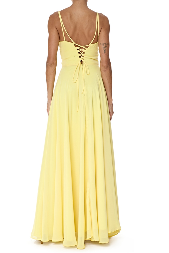 Vestido Longo Crepe Amarelo - DG76524 Essential Collection
