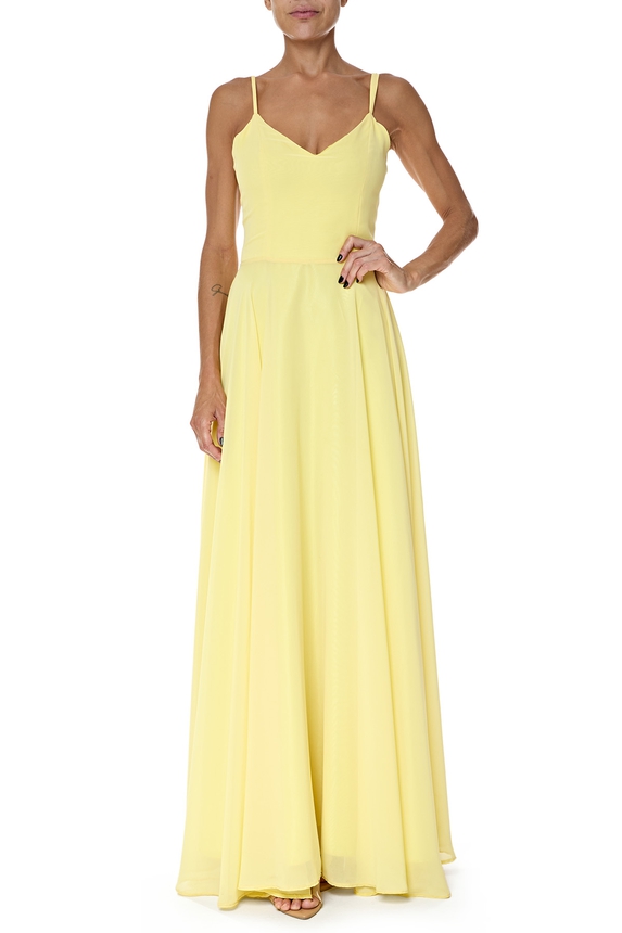 Vestido Longo Crepe Amarelo - DG76524 Essential Collection