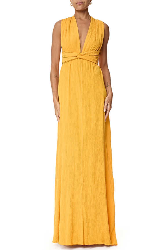 Vestido Longo Crepe Amarelo - DG76919 Kika Simonsen