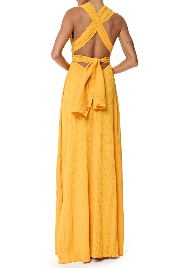 Vestido Longo Crepe Amarelo - DG76919 Kika Simonsen