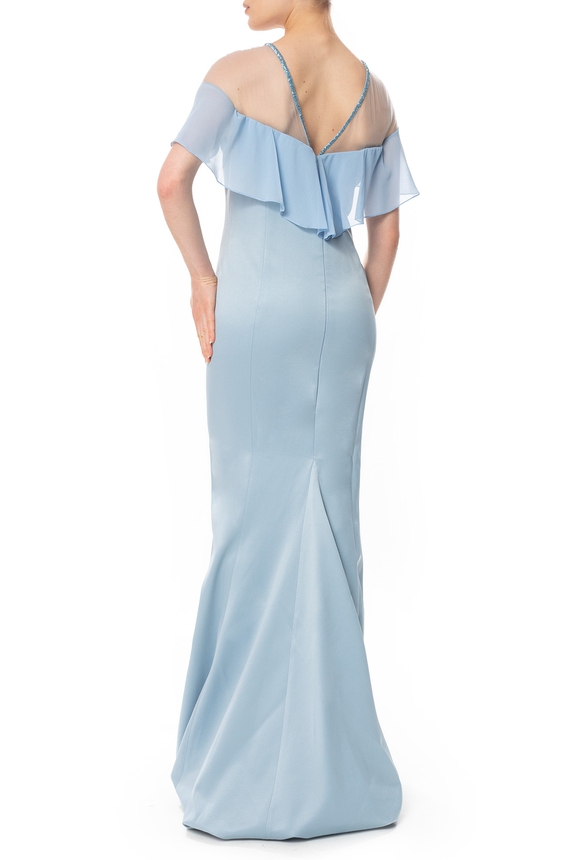 Vestido Longo Crepe Azul - DG51291 Essential Collection