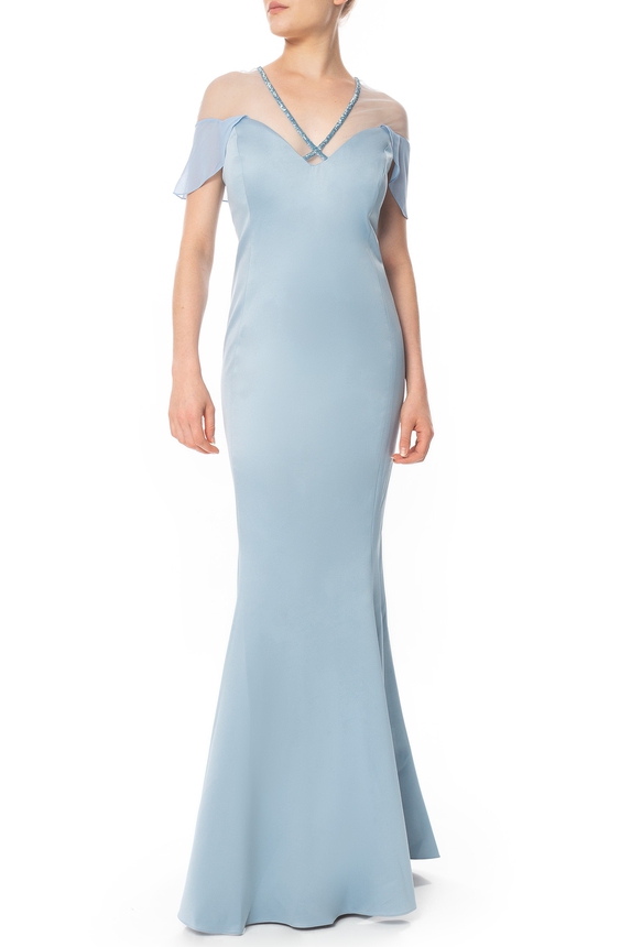 Vestido Longo Crepe Azul - DG51291 Essential Collection