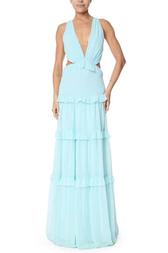 Vestido Longo Crepe Azul - DG75597 Essential Collection