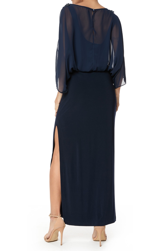 Vestido Longo Crepe Azul - DG75728 Essential Collection