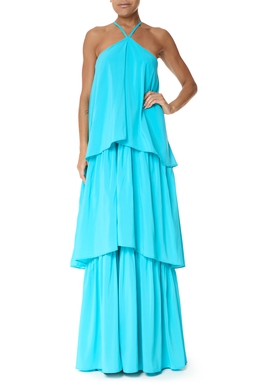 Vestido Longo Crepe Azul