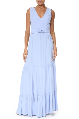Vestido Longo Crepe Azul