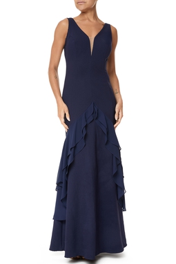 Vestido Longo Crepe Azul