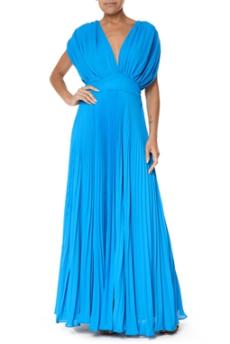 Vestido Longo Crepe Azul