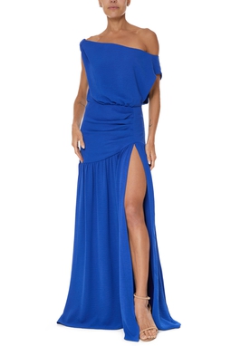 Vestido Longo Crepe Azul