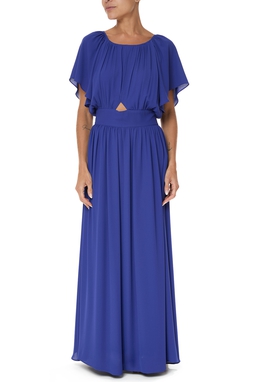 Vestido Longo Crepe Azul