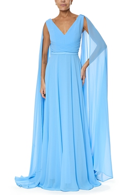 Vestido Longo Crepe Azul