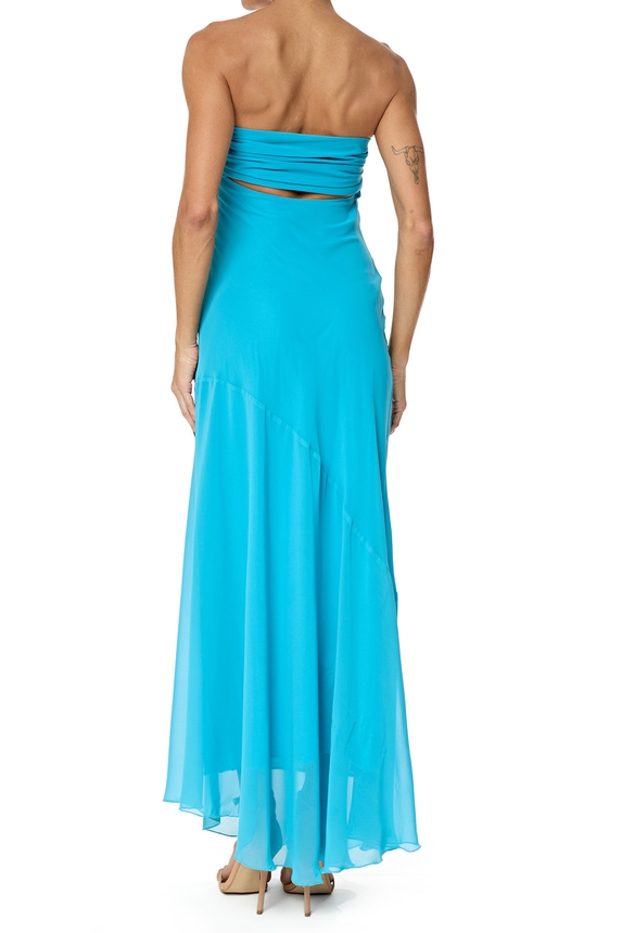 Vestido Longo Crepe Azul - DG76186 Essential Collection