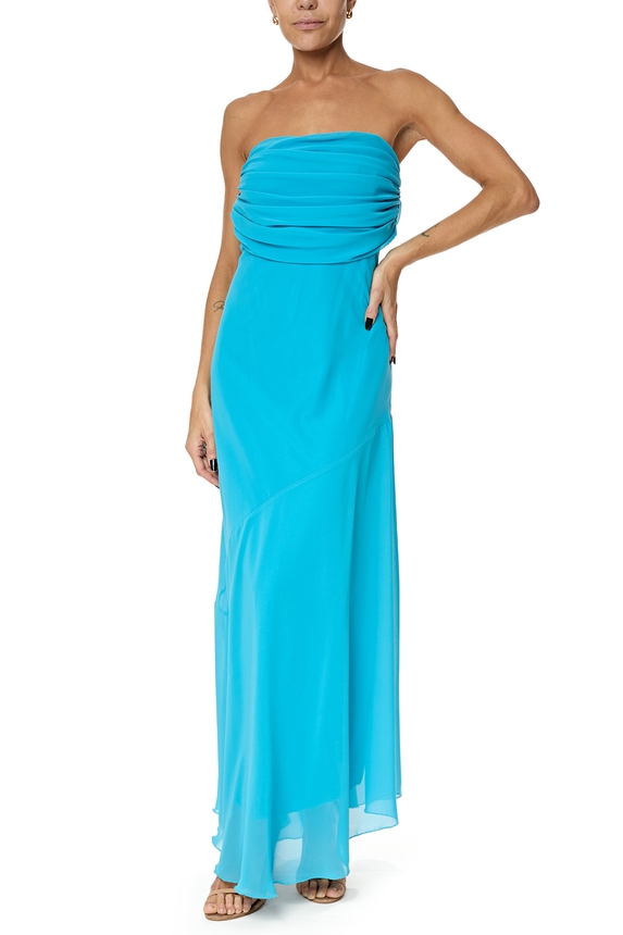 Vestido Longo Crepe Azul - DG76186 Essential Collection