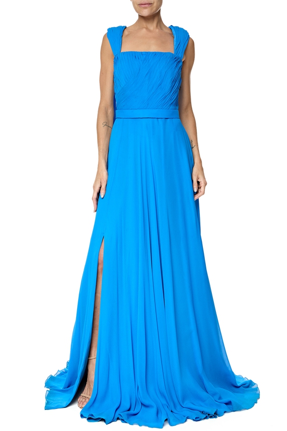 Vestido Longo Crepe Azul - DG76371 Prime Collection