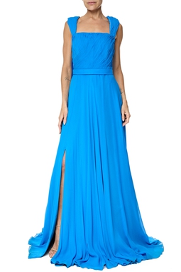 Vestido Longo Crepe Azul