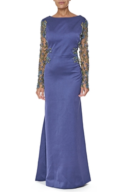 Vestido Longo Crepe Azul