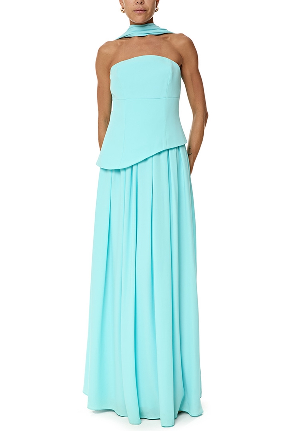 Vestido Longo Crepe Azul - DG76845 Essential Collection